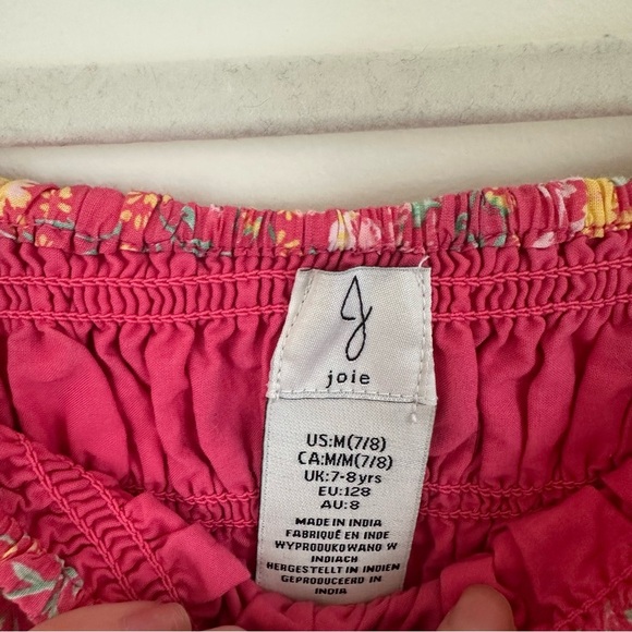 Joie Girl's Pink Floral Smocked Top Off the Shoulder Size Medium Kid's - Picture 3 of 5